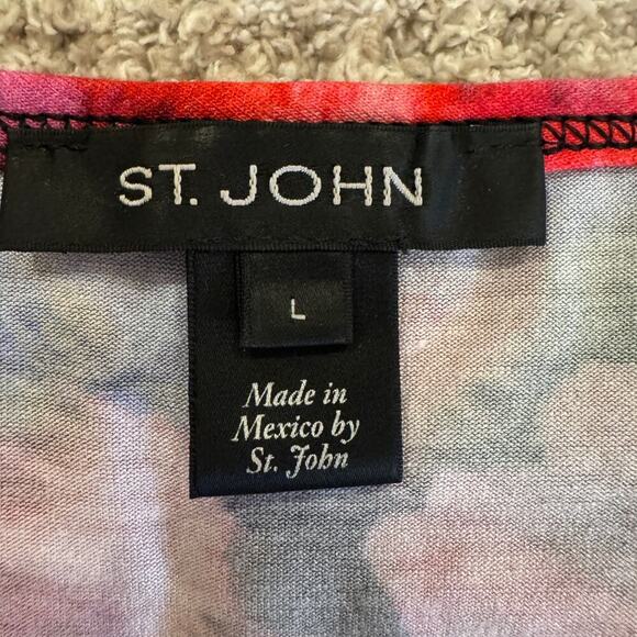 St. John Spring 2015 Abstract Floral Pink, Blue & Black Long Sleeve Top Size L - Picture 7 of 10